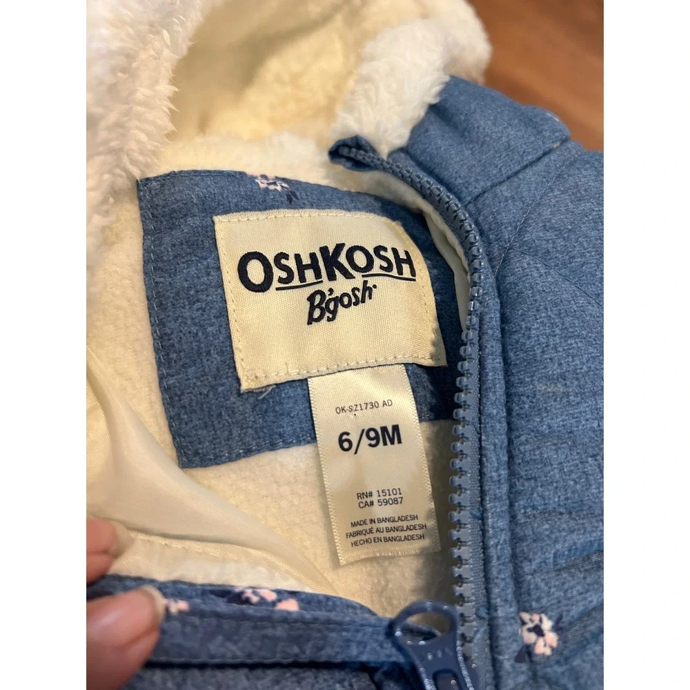 OshKosh B'gosh Baby Girls Blue Floral Quilted Snowsuit Bunting 6-9M OK-SZ1730 AD